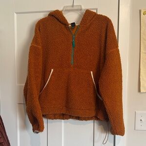 Wild Fable Orange Sherpa Hoodie with Teal Zipper